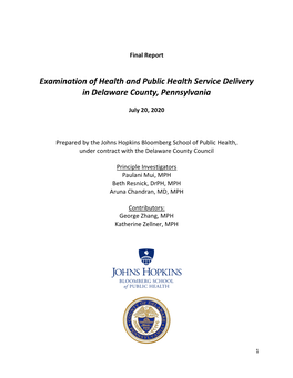Examination of Health and Public Health Service Delivery in Delaware County, Pennsylvania