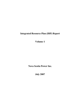 (IRP) Report Volume 1 Nova Scotia Power Inc. July 2007