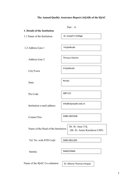 The Annual Quality Assurance Report (AQAR) of the IQAC Part