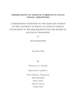 Observations of Surface Currents in Panay Strait, Philippines