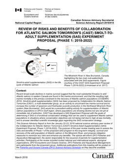 Cast) Smolt-To- Adult Supplementation (Sas) Experiment Proposal (Phase 1: 2018-2022)