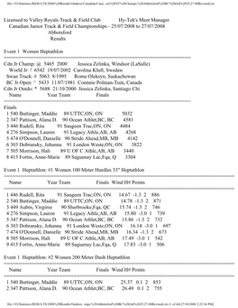 RESULTS/2008%20Results/Outdoor/Canadian/Cana...Ior%20TF%20Champs,%20Abbotsford%20BC%20(Jul%2025,27-08Revised).Txt