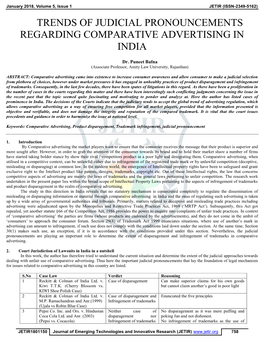 Trends of Judicial Pronouncements Regarding Comparative Advertising in India