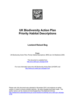 Lowland Raised Bog (UK BAP Priority Habitat Description)