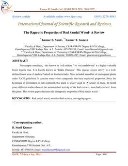 International Journal of Scientific Research and Reviews