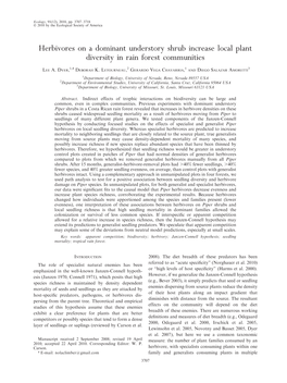 Herbivores on a Dominant Understory Shrub Increase Local Plant Diversity in Rain Forest Communities