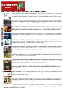 List of Projects Using Raspberry Pi with Advance View: 1