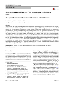 Head and Neck Kaposi Sarcoma: Clinicopathological Analysis of 11 Cases