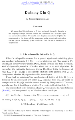 Defining Z in Q 75