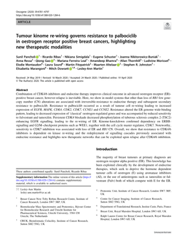 Tumour Kinome Re-Wiring Governs Resistance to Palbociclib in Oestrogen Receptor Positive Breast Cancers, Highlighting New Therapeutic Modalities