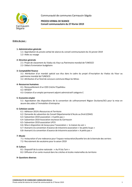 Relevé De Décisions Du Conseil 27 Fév 2019