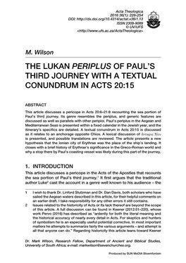 The Lukan Periplus of Paul's Third Journey with A