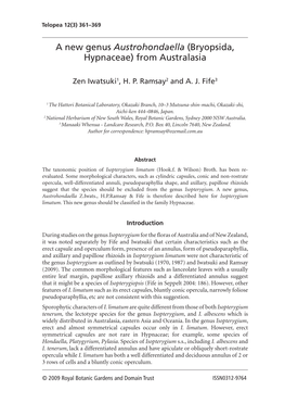 A New Genus Austrohondaella (Bryopsida, Hypnaceae) from Australasia