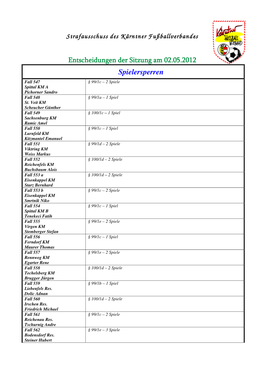 Strafa Entscheidungen 02.05.2012