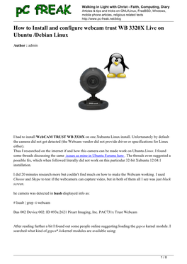 How to Install and Configure Webcam Trust WB 3320X Live on Ubuntu /Debian Linux
