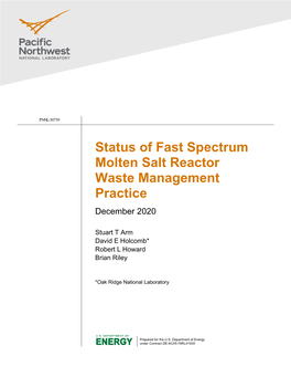 Status of Fast Spectrum Molten Salt Reactor Waste Management Practice December 2020