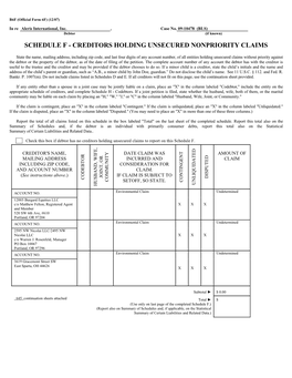 Schedule F - Creditors Holding Unsecured Nonpriority Claims