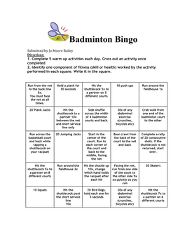 Badminton Bingo