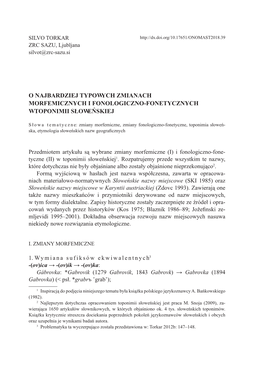 O Najbardziej Typowych Zmianach Morfemicznych I Fonologiczno-Fonetycznych W Toponimii Słoweńskiej