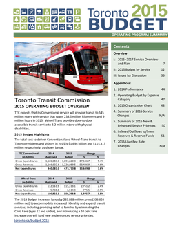 Toronto Transit Commission Category 47 2015 OPERATING BUDGET OVERVIEW 3