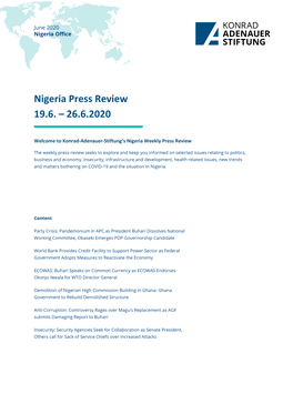 Nigeria Press Review 19.6. – 26.6.2020