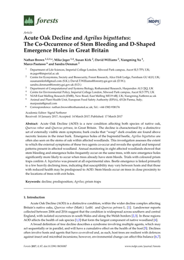 Acute Oak Decline and Agrilus Biguttatus: the Co-Occurrence of Stem Bleeding and D-Shaped Emergence Holes in Great Britain