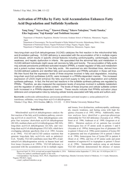 Activation of Pparα by Fatty Acid Accumulation Enhances Fatty Acid Degradation and Sulfatide Synthesis