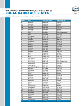 LOCAL RADIO AFFILIATES FOLLOW US: Indycar.Com | Twitter.Com/Indycar | Instagram.Com/Indycar