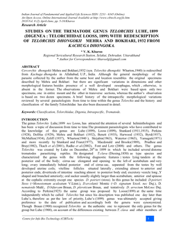 Studies on the Trematode Genus Telorchis