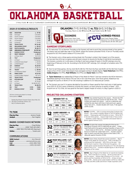 OKLAHOMA BASKETBALL 3 FINAL FOURS U 4 BIG 12 TOURNAMENT CHAMPIONSHIPS U 6 BIG 12 REGULAR SEASON CHAMPIONSHIPS U 19 NCAA TOURNAMENTS SINCE 2000