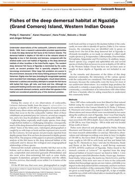Fishes of the Deep Demersal Habitat at Ngazidja (Grand Comoro) Island, Western Indian Ocean