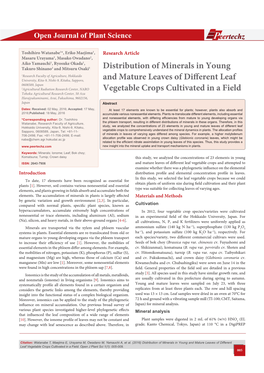 Distribution of Minerals in Young and Mature Leaves of Different Leaf Vegetable Crops Cultivated in a Field