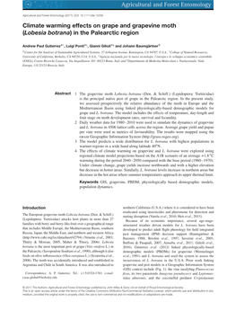 Climate Warming Effects on Grape and Grapevine Moth (Lobesia Botrana) in the Palearctic Region