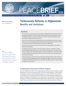 Technocratic Reforms in Afghanistan Email: Wbyrd@Usip.Org Benefits and Limitations
