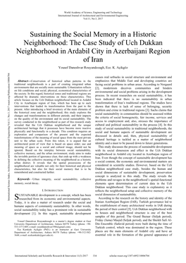 Sustaining the Social Memory in a Historic Neighborhood: the Case Study of Uch Dukkan Neighborhood in Ardabil City in Azerbaijan