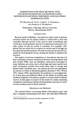 And Burying Beetles (Nicrophorus Spp): Differences Between Northern and Southern Temperate Sites