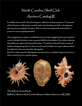 North Carolina Shell Club Auction Catalog III