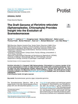 The Draft Genome of Hariotina Reticulata (Sphaeropleales