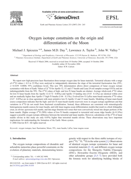 Oxygen Isotope Constraints on the Origin and Differentiation of the Moon ⁎ Michael J