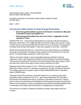 Sep. 01, 2015 Duke Energy Renewables Acquires Half Interest