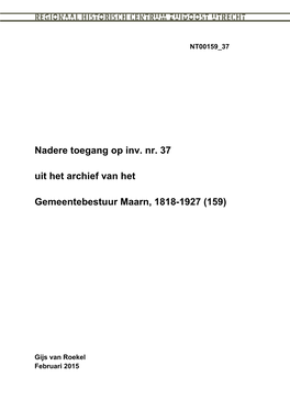 Nadere Toegang Op Inv. Nr. 37 Uit Het Archief Van Het Gemeentebestuur Maarn, 1818-1927 (159)