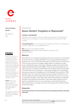 Xavier Herbert: Forgotten Or Repressed? Vol