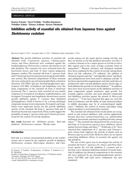 Inhibition Activity of Essential Oils Obtained from Japanese Trees Against Skeletonema Costatum