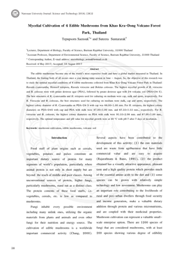 Mycelial Cultivation of 4 Edible Mushrooms from Khao Kra-Dong Volcano Forest Park, Thailand Tepupsorn Saensuk1* and Suteera Suntararak2