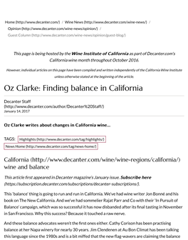 Oz Clarke: Finding Balance in California
