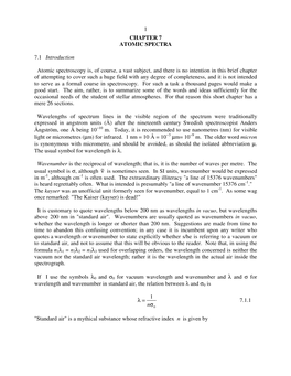 1 CHAPTER 7 ATOMIC SPECTRA 7.1 Introduction Atomic Spectroscopy Is