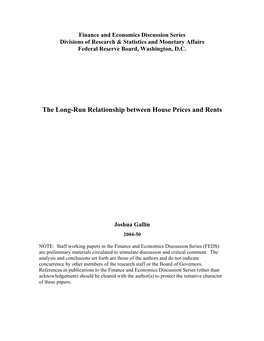 The Long-Run Relationship Between House Prices and Rents