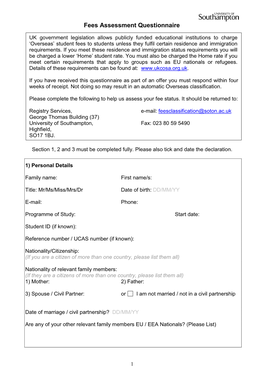 Fee Assessment Questionnaire