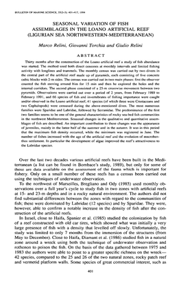 Seasonal Variation of Fish Assemblages in the Loano Artificial Reef (Ligurian Sea Northwestern-Mediterranean)