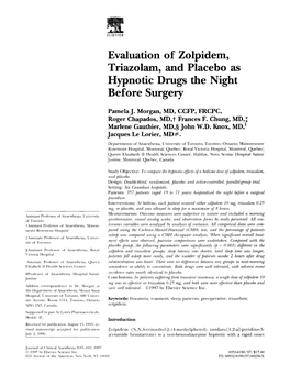 Evaluation of Zolpidem, Triazolam, and Placebo As Hypnotic Drugs the Night Before Surgery